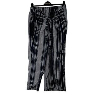 Maurices Women Black Stripe Wrap Pants 16W Flowy Relaxed Boho Linen Euro Summer